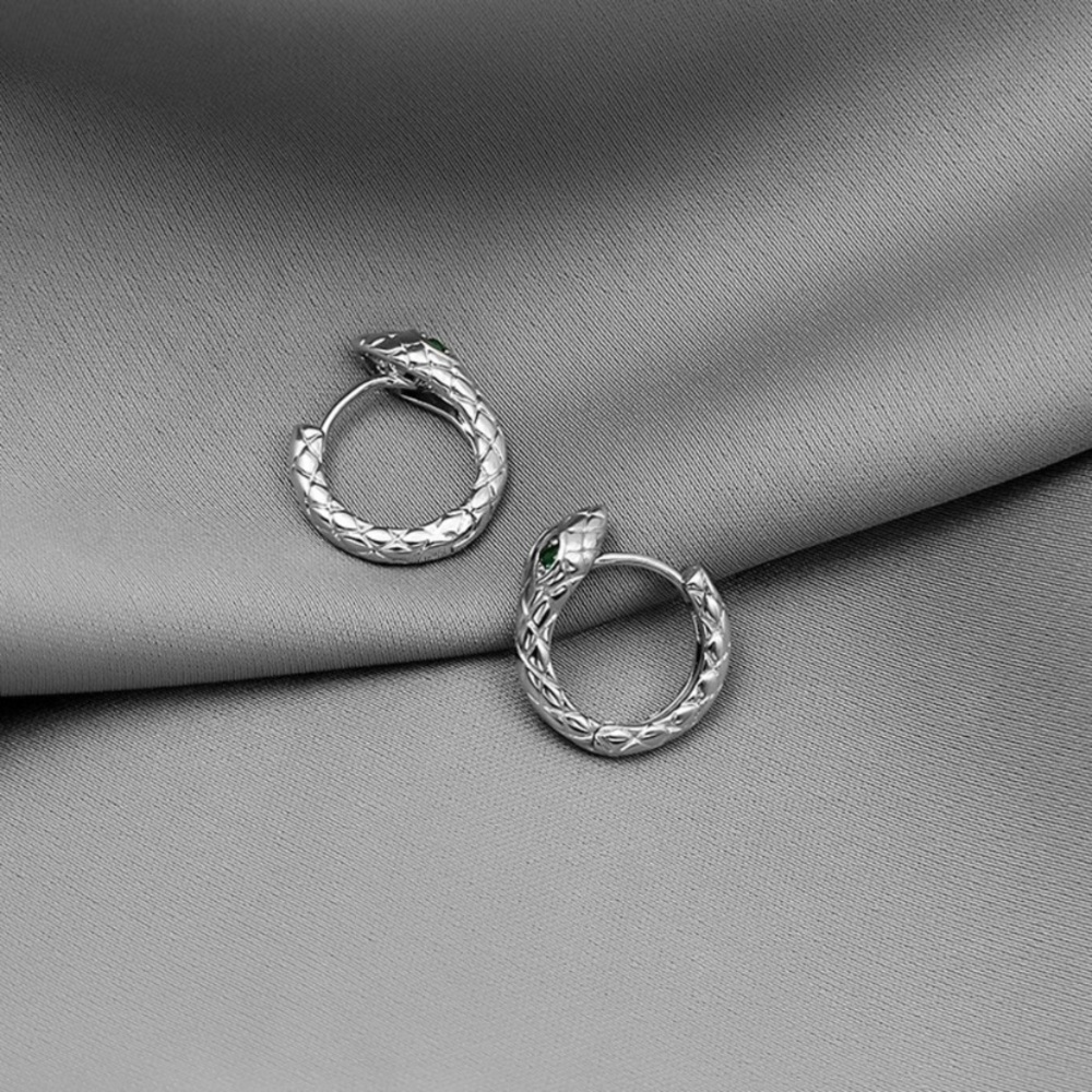 925 Silver Plated Snake Hoop Earrings for Men Women,Silver Snake Earrings